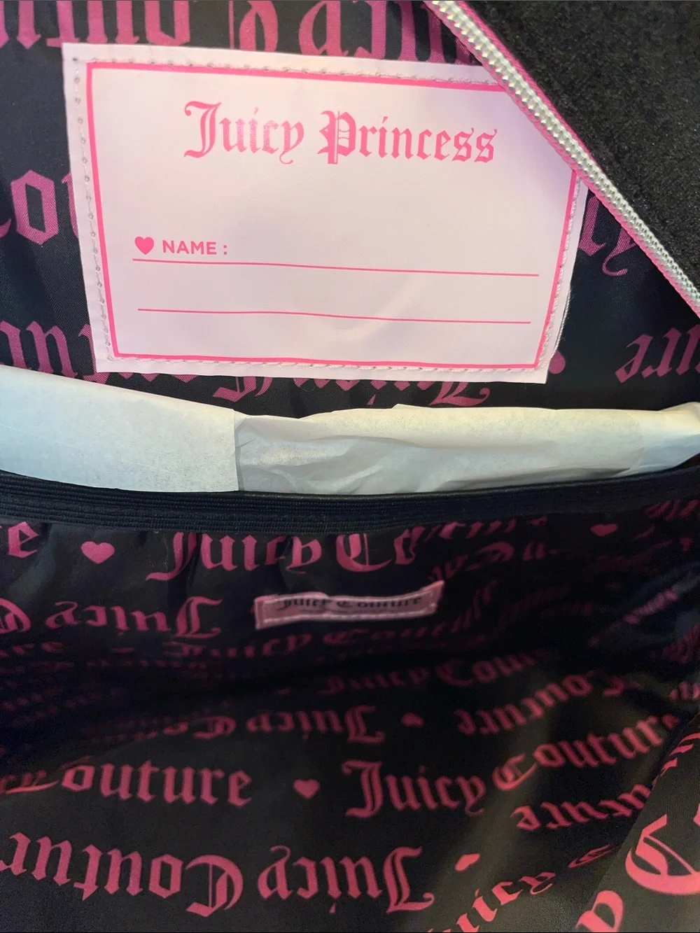 Juicy Couture Black Velvet Kids Backpack with Pink Trim and Rhinestones